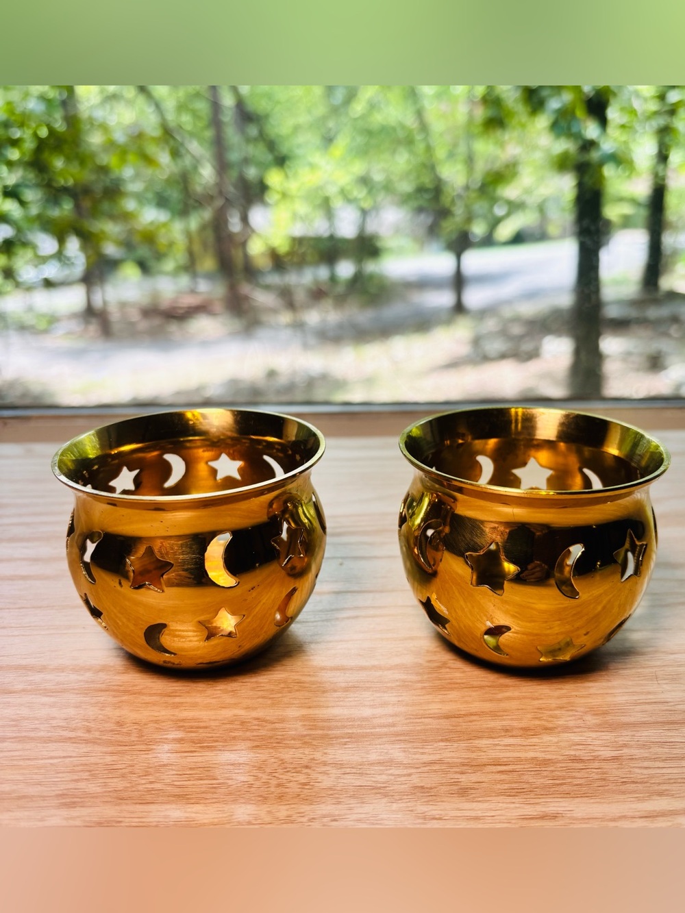 Brass Moon & Star votive Candle Holders - Set of 2  - 3”